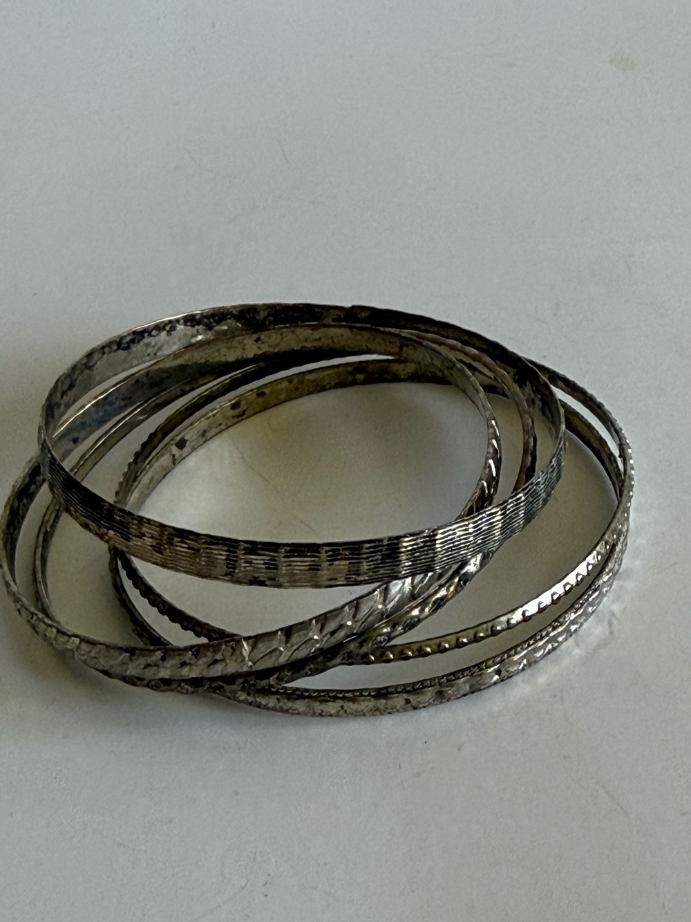 Set of 5 Silver Plate Bangle Bracelets Mixed Texture Stack Boho - Picture 16 of 16